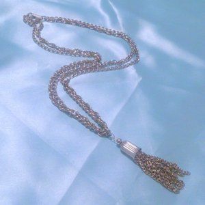 Vintage Silver Tone Multi Chain Tassel Necklace